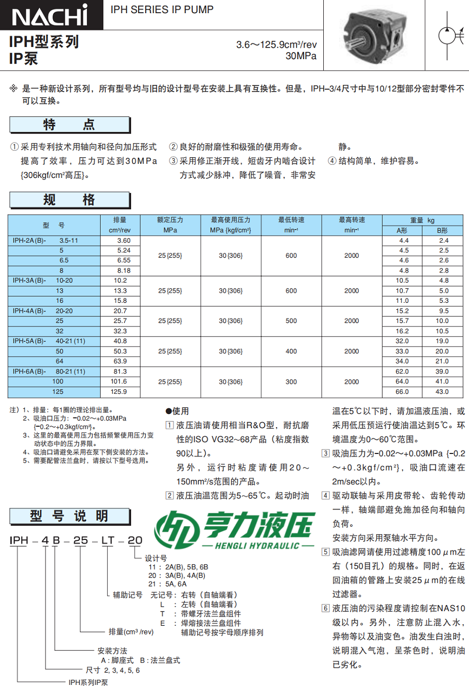 不二越齿轮泵规格参数及型号说明 不二越齿轮泵规格参数及型号说明